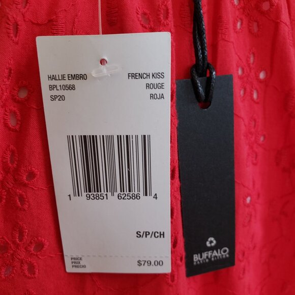 BUFFALO Red eyelet flowers 3/4 sleeve tie-front cotton blouse - Picture 6 of 6